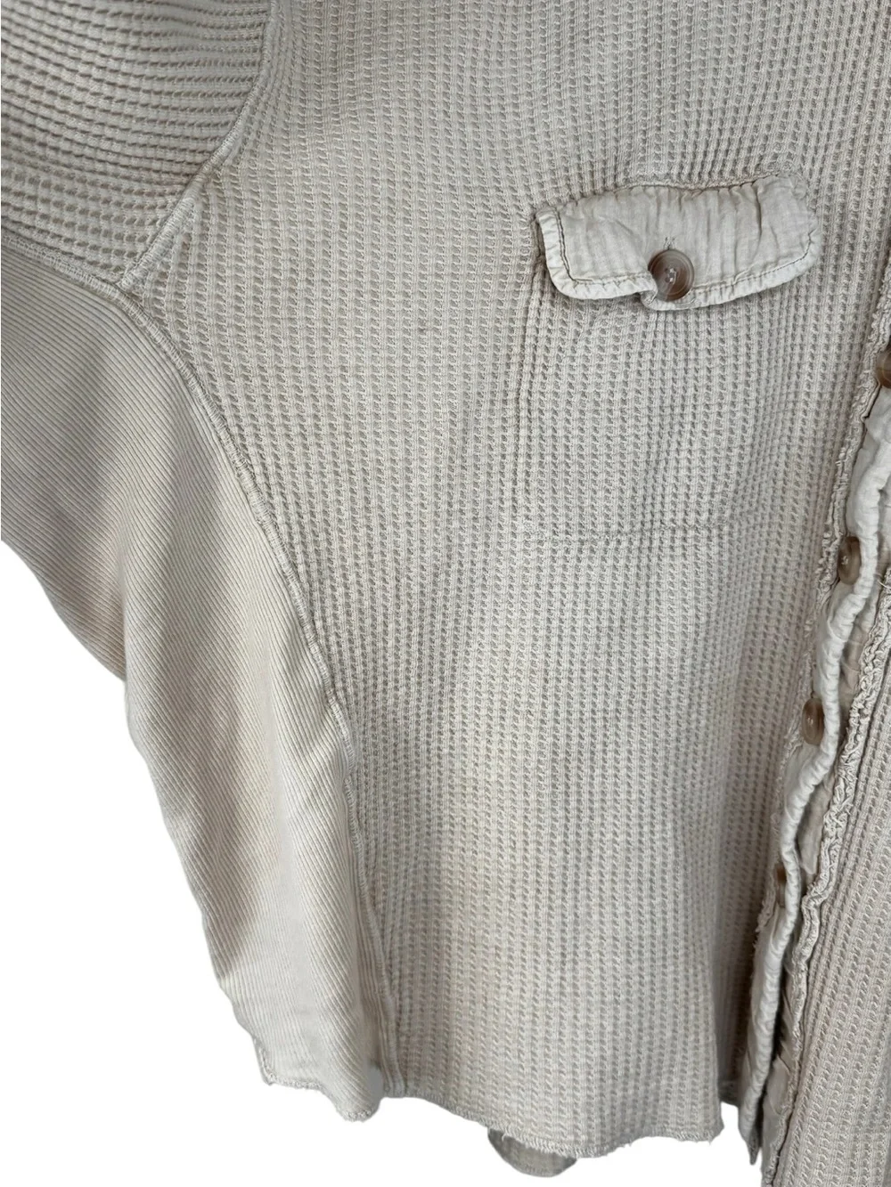 Free People FP One Scout Waffle Knit Oversized Shacket Shirt Jacket Sand Tan